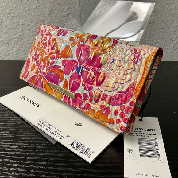 Brahmin NEON FLORAL FREEHAND Leather ADY Slim Wallet NWT - Picture 4 of 7